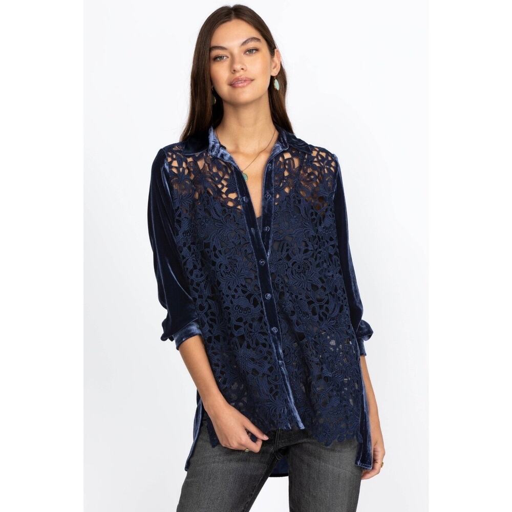 Johnny Was Velvet Flicka Button Down Shirt size Small (oversized)